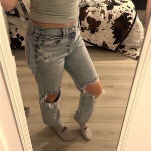 American Eagle Outfitters Ripped Light Blue Boyfriend Jeans